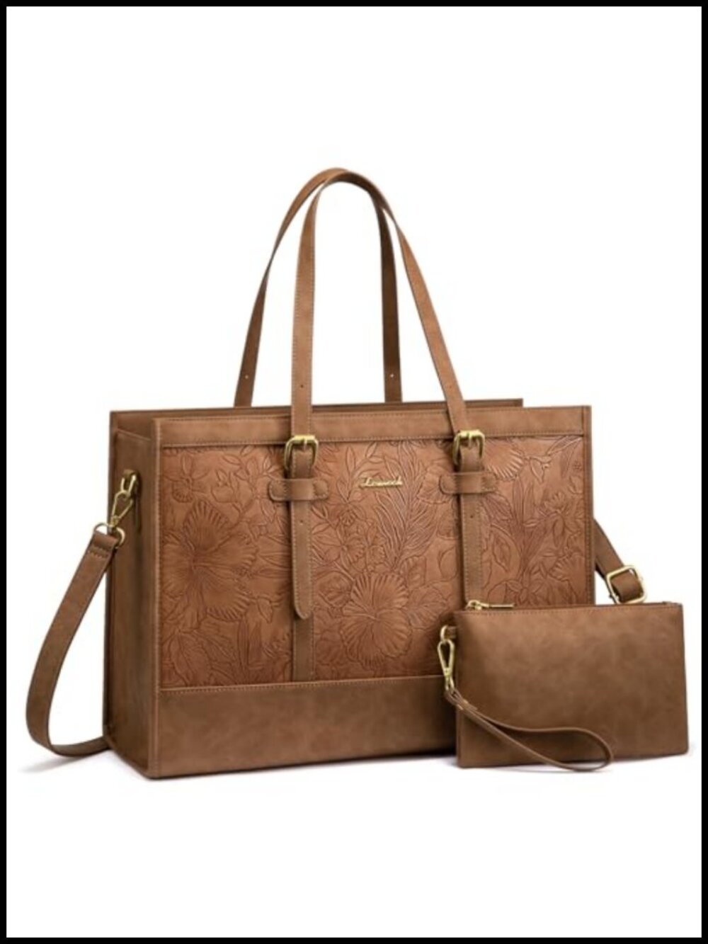 PU Leather Laptop Tote Bag 15.6 Inch Messenger Shoulder Bag with Clutch